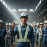 資格証を提示する作業員