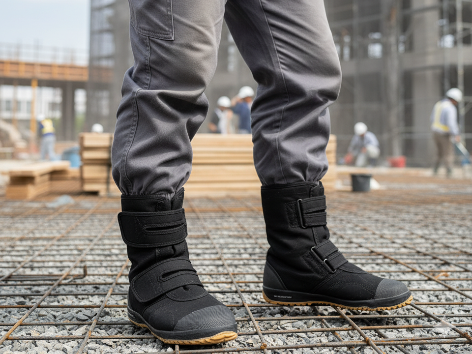 足袋靴スタイルの安全靴を履く職人の足元